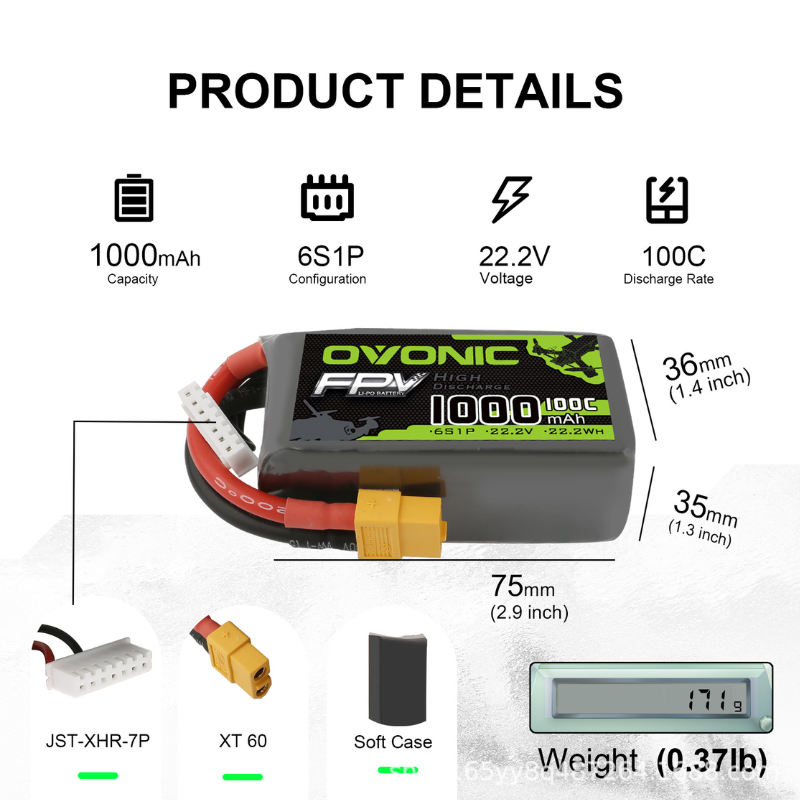 2 Stück OVONIC 1000mAh 100C 22 – Drone Battery 6S Bewertung und Preis